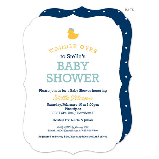 Navy Waddle Over Shower Invitations